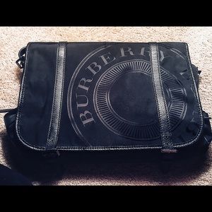 Embossed Black Burberry Messenger Bag.